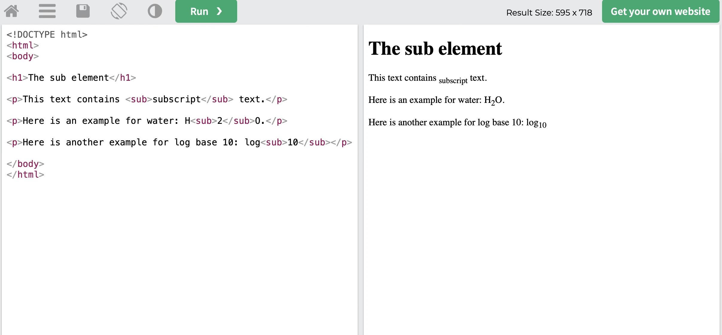 screenshot of code and result