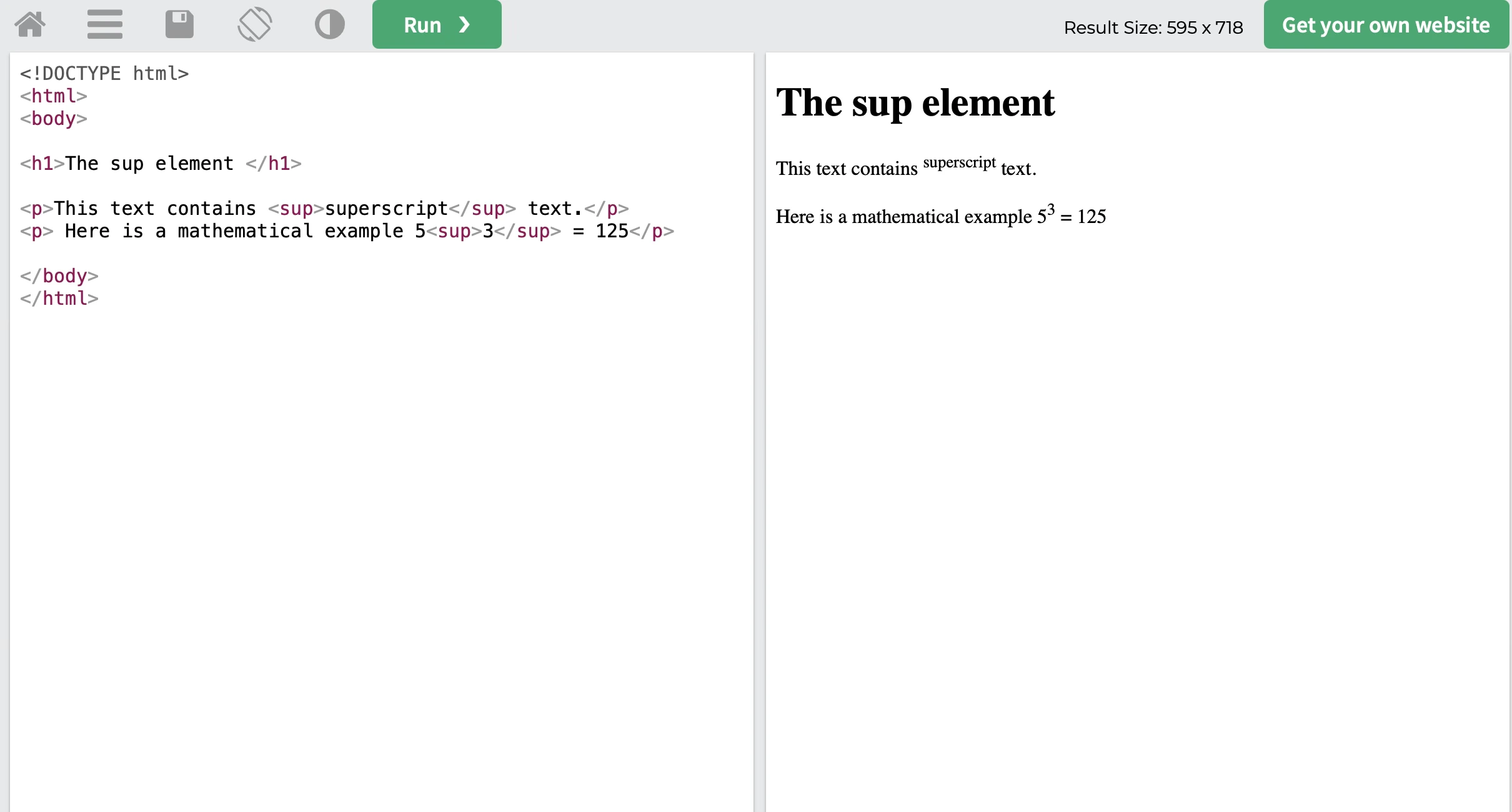 screenshot of code and result